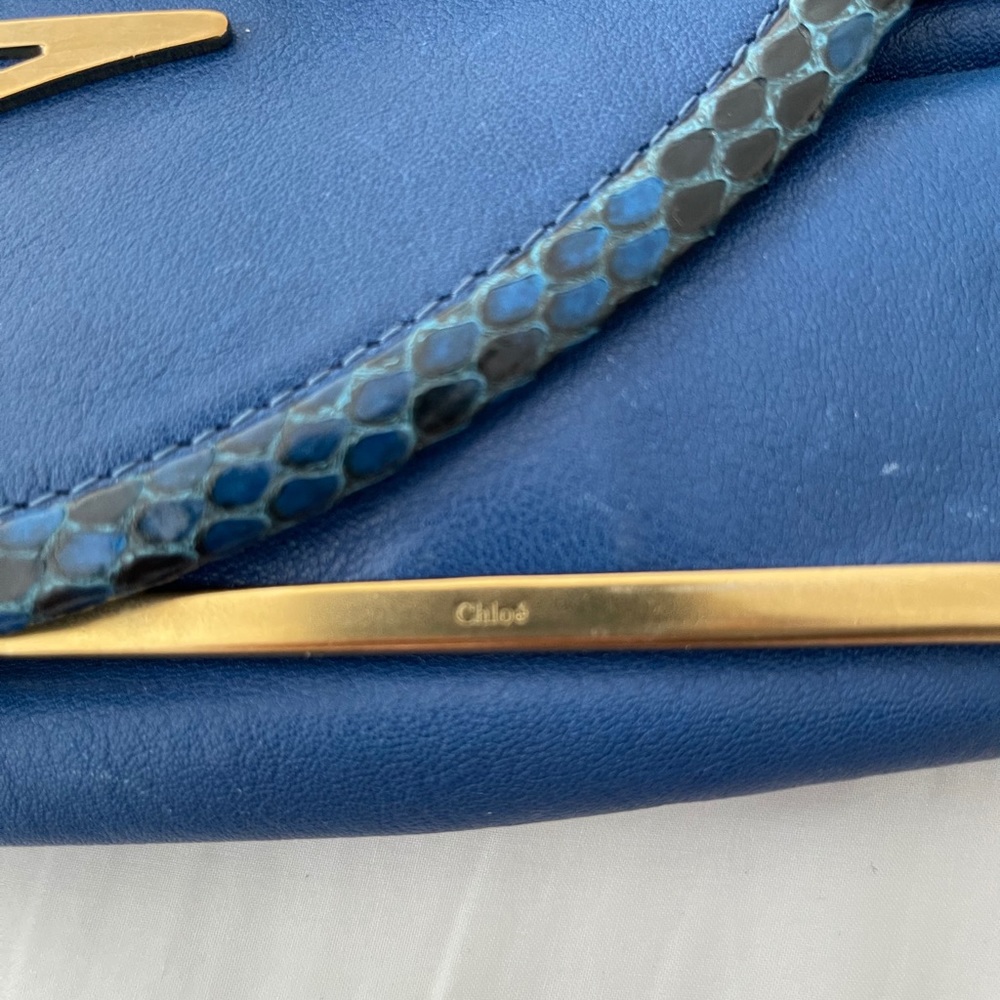 Chloe Leather Clutch Python Lizard & Metal Trim - image 6